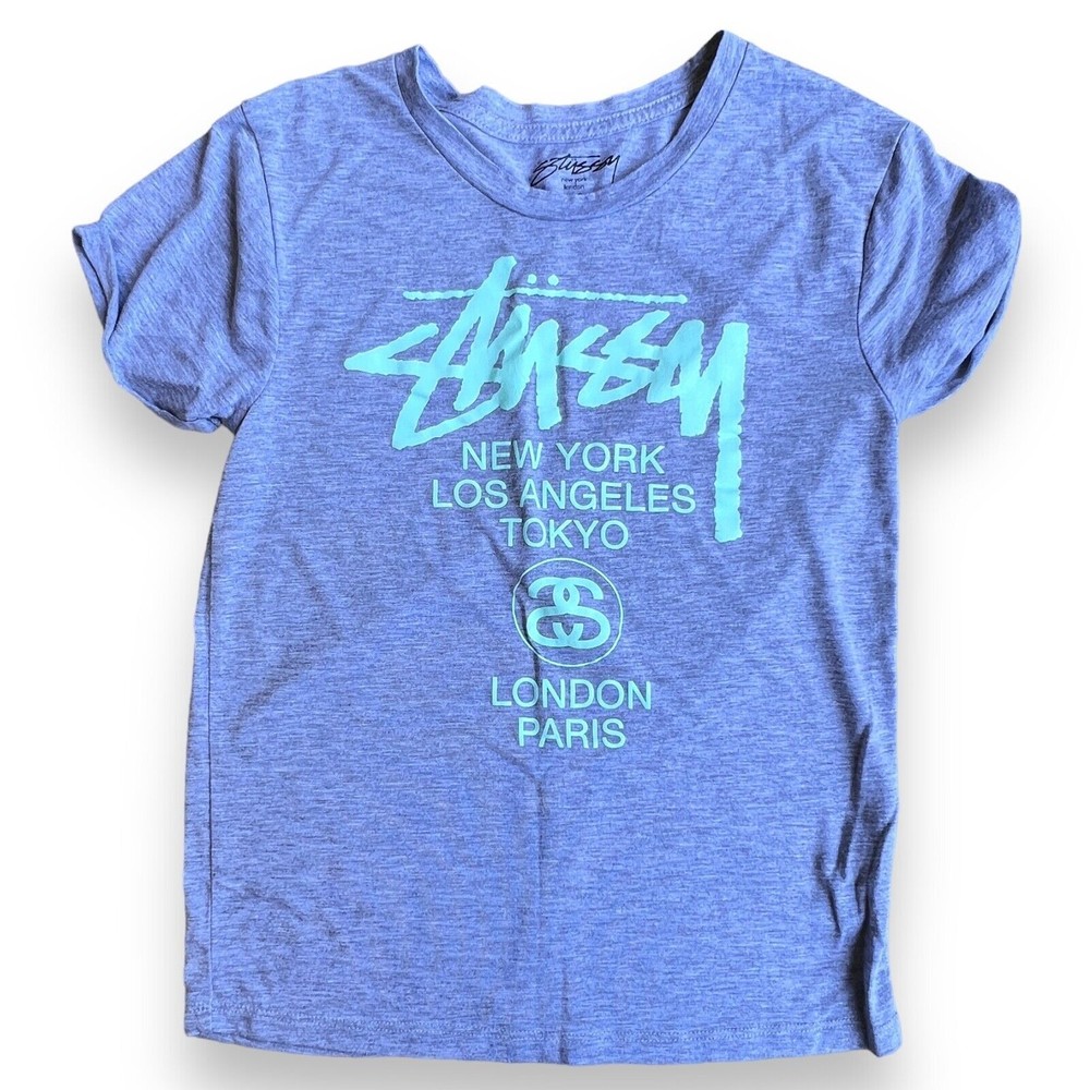 Stussy Gray Tee with Capped Sleeves Women's T-Shirt Sz. X-Small